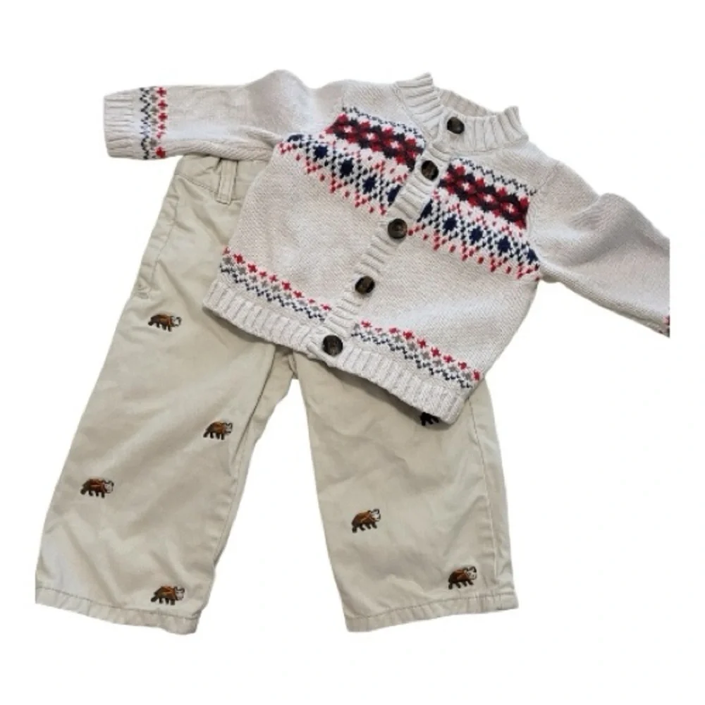 Carter's Fair Isles Sweater & Gymboree Khaki Pants Size 12 Months Beige